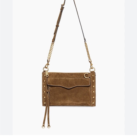 Rebecca Minkoff Brown Suede crossbody Bag with Gold Chain - Picture 2 of 5